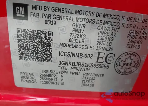 2019 Chevrolet Blazer Rs z USA, uszkodzony, nr VIN 3GNKBJRS1KS655655